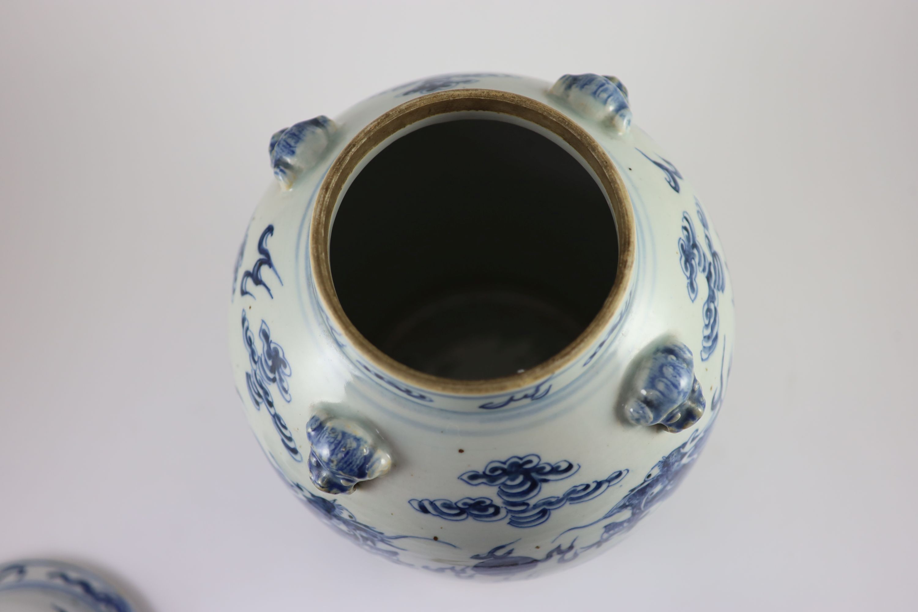 A Chinese blue and white ‘dragon’ vase and cover, Daoguang period (1821-50), 43.5 cm high